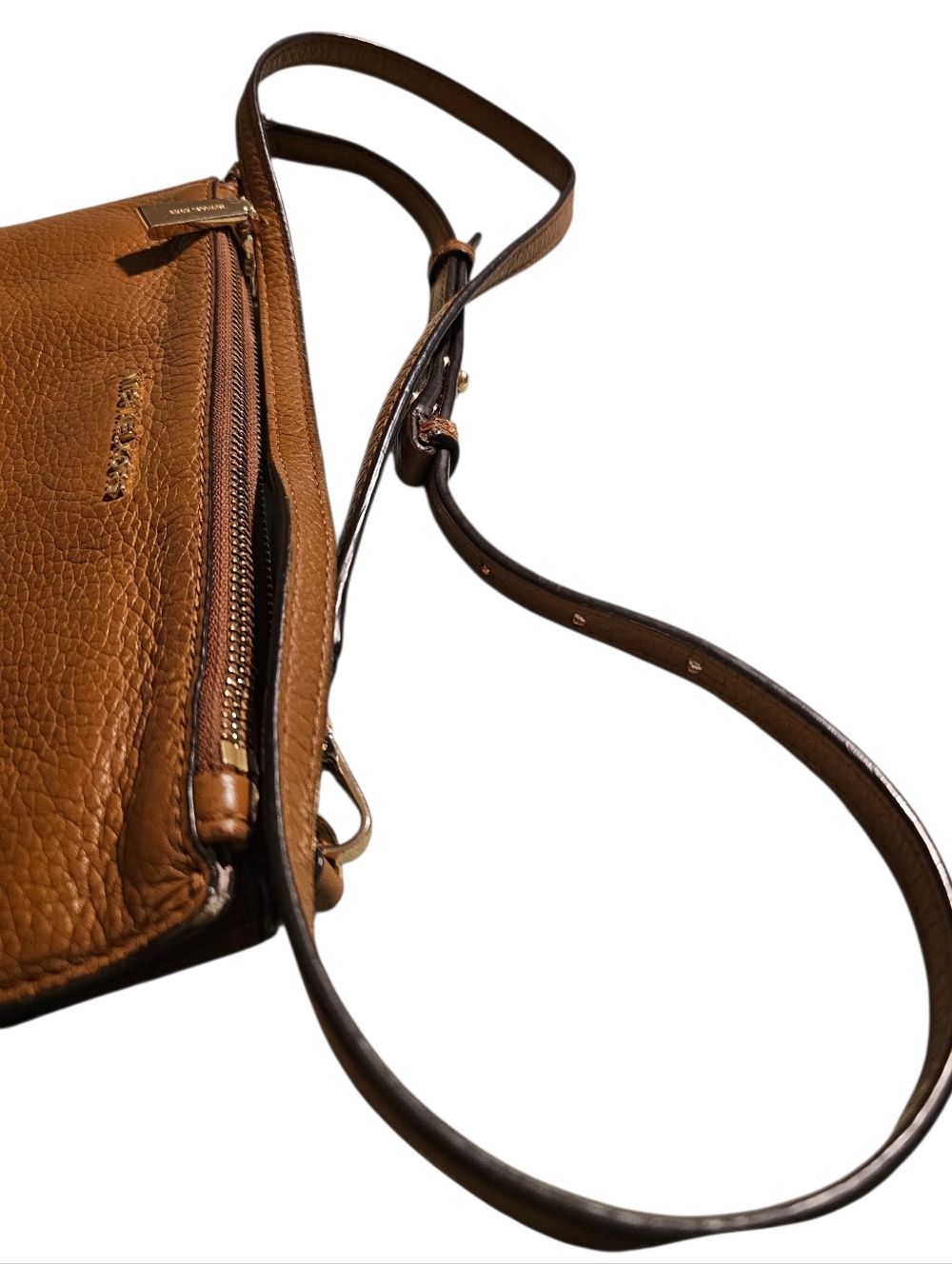 Michael Kors Adele Double Zip Crossbody Bag Pebble Leather Acorn Tan Gold - Picture 3 of 16